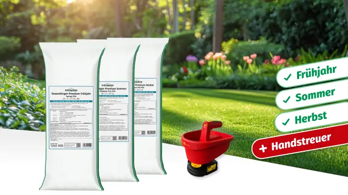 Rasendünger Premium Jahrespaket + Handstreuer