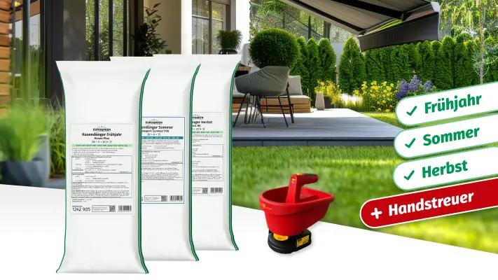Rasendünger Jahrespaket + Handstreuer